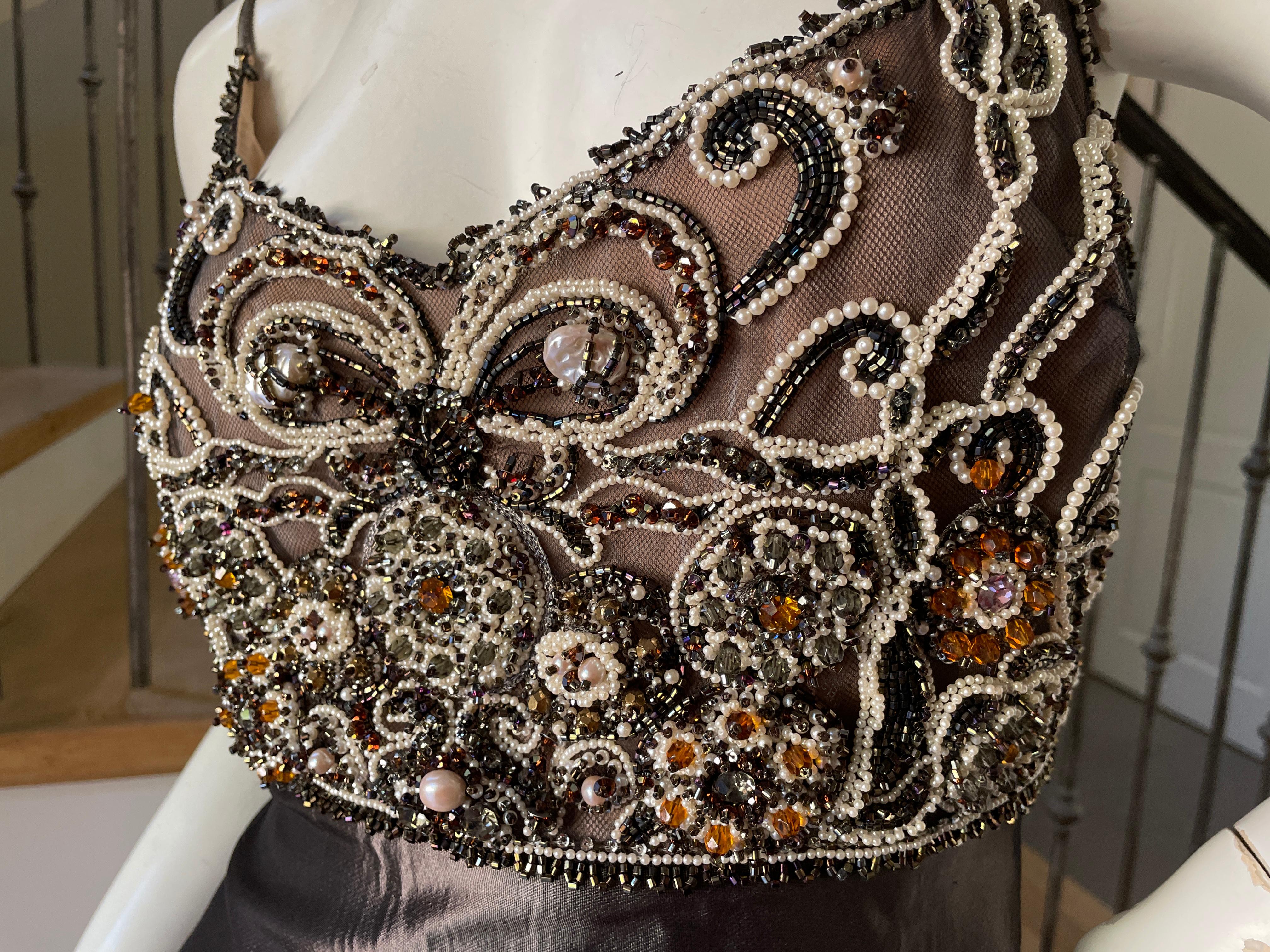 Badgley Mischka Metallic Vintage Evening Dress with Embellished Bust For Sale 2