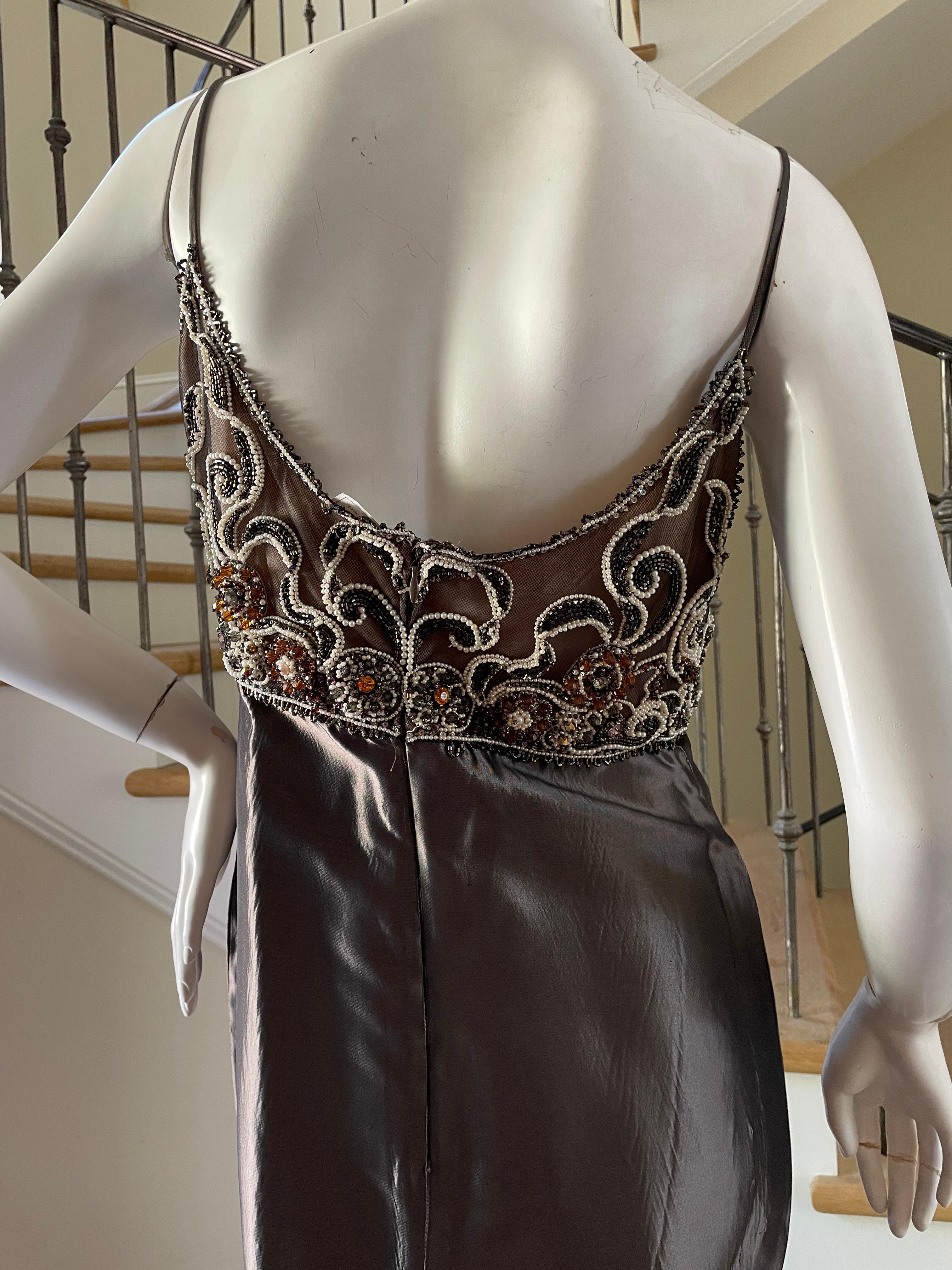Badgley Mischka Metallic Vintage Evening Dress with Embellished Bust For Sale 3