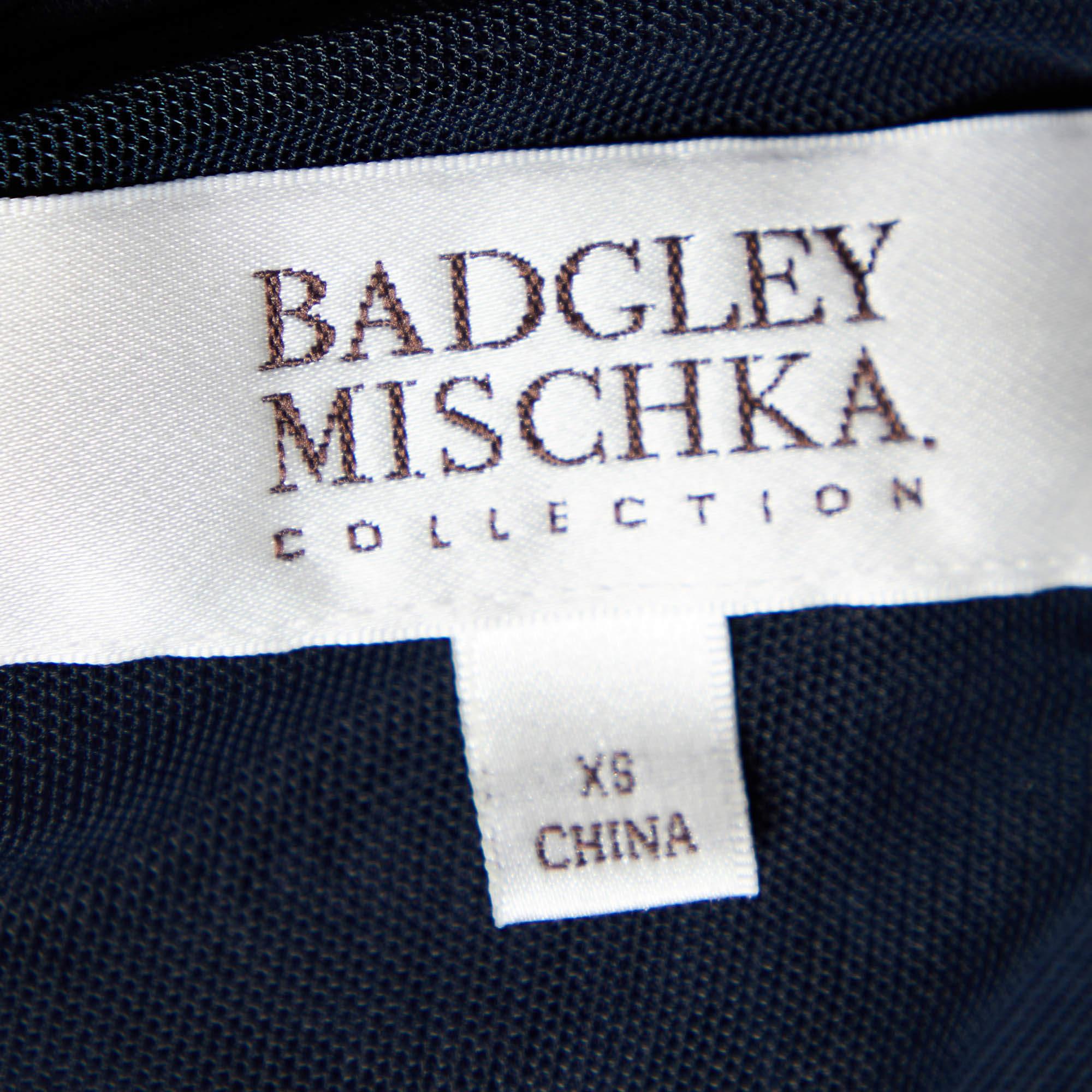 Women's Badgley Mischka Navy Blue Embellished Detail Jersey Draped Mini Dress XS For Sale