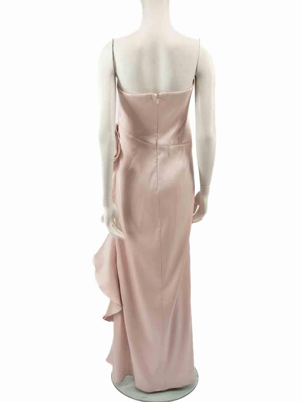 Badgley Mischka Pink Silk Ruffle Hem Maxi Gown Size XL In Good Condition For Sale In London, GB