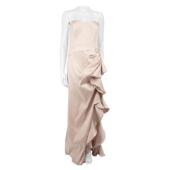 Badgley Mischka Robe longue à ourlet à volants en soie rose Taille XL