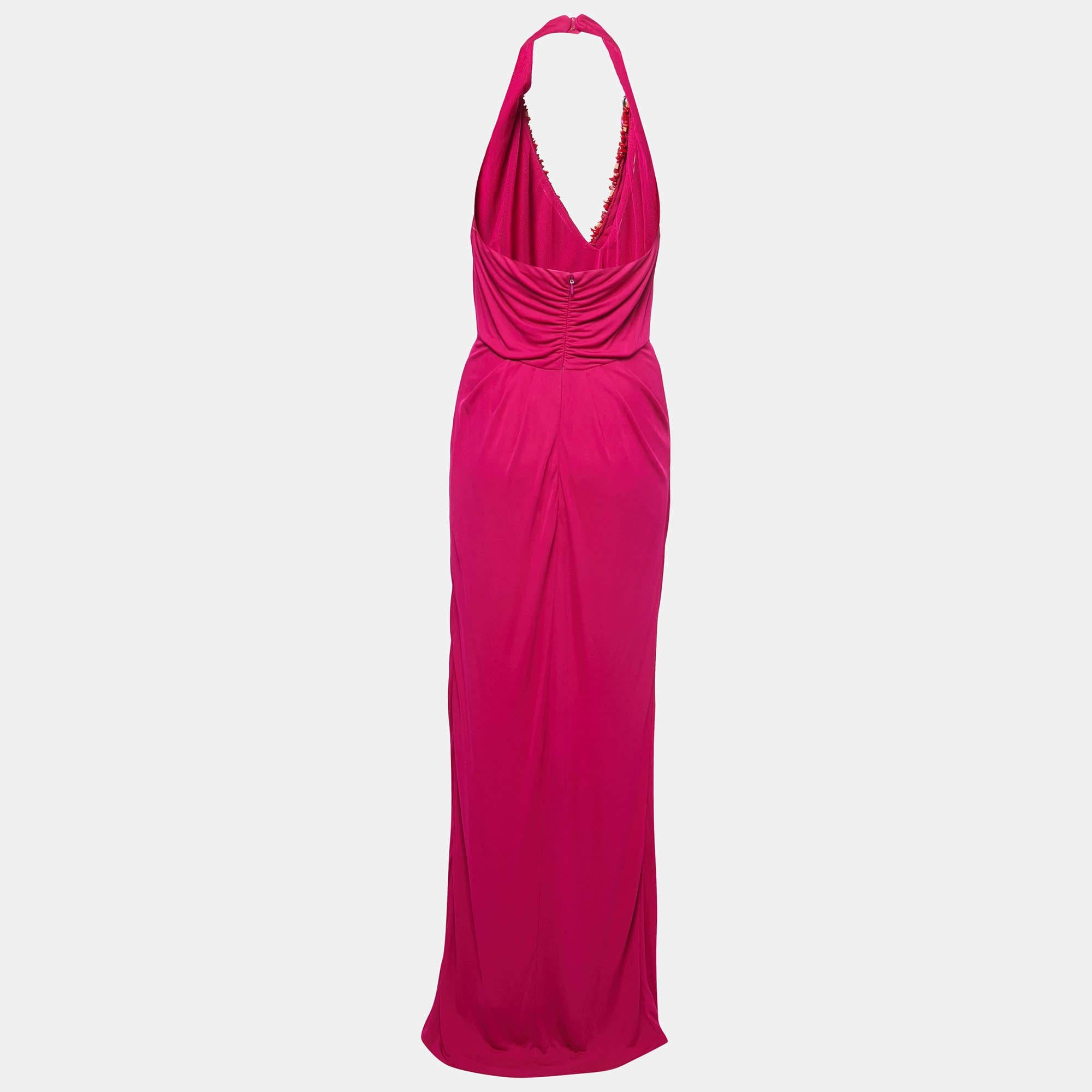 Resplendent  elegant  and gorgeous  this gown defines it all. Flaunting a floor length silhouette  this gown is beautified using stunning details and a stylish neckline. Wear it with statement accessories and a defining clutch.