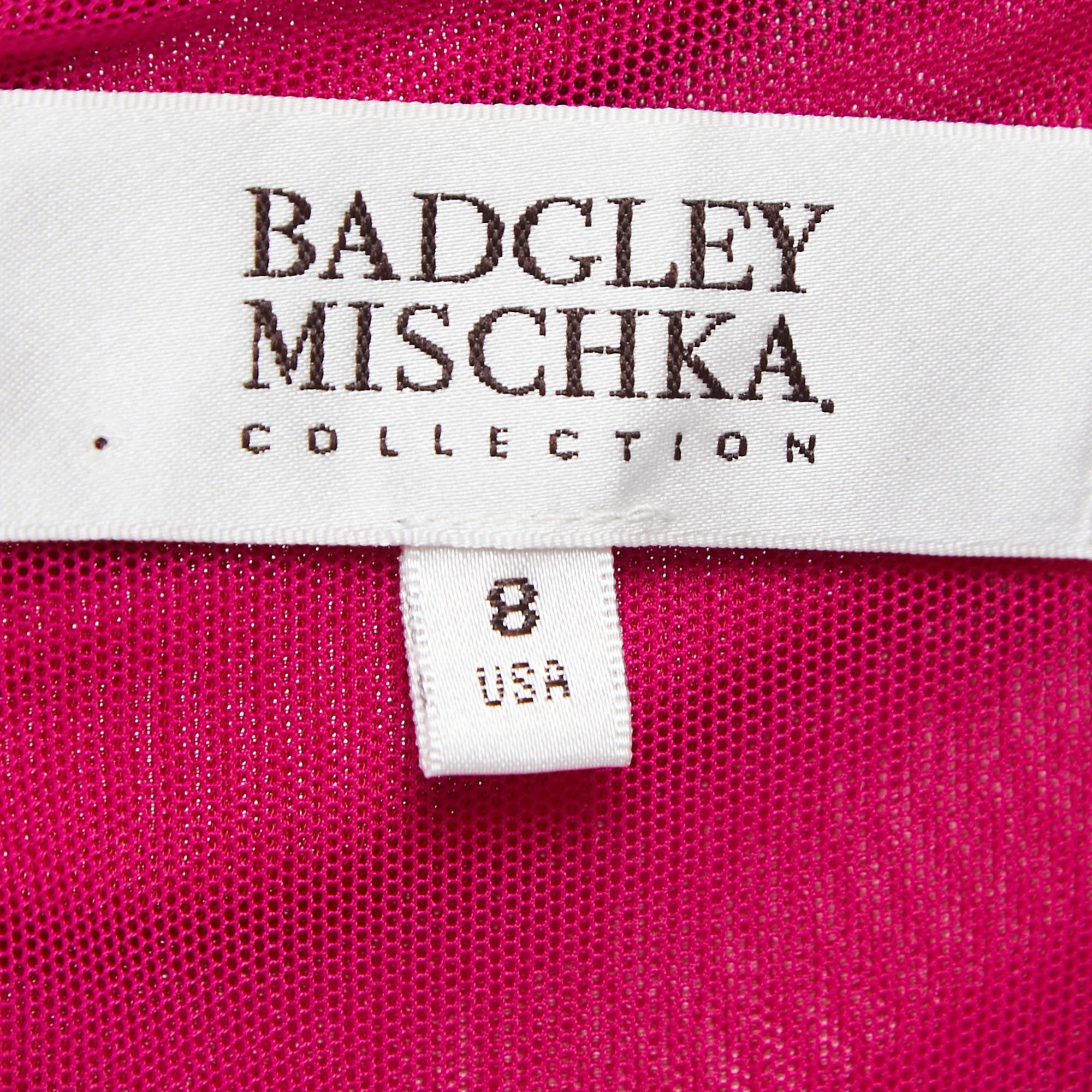 Women's Badgley Mischka Pink Stretch Jersey Embellished Halter Gown M For Sale