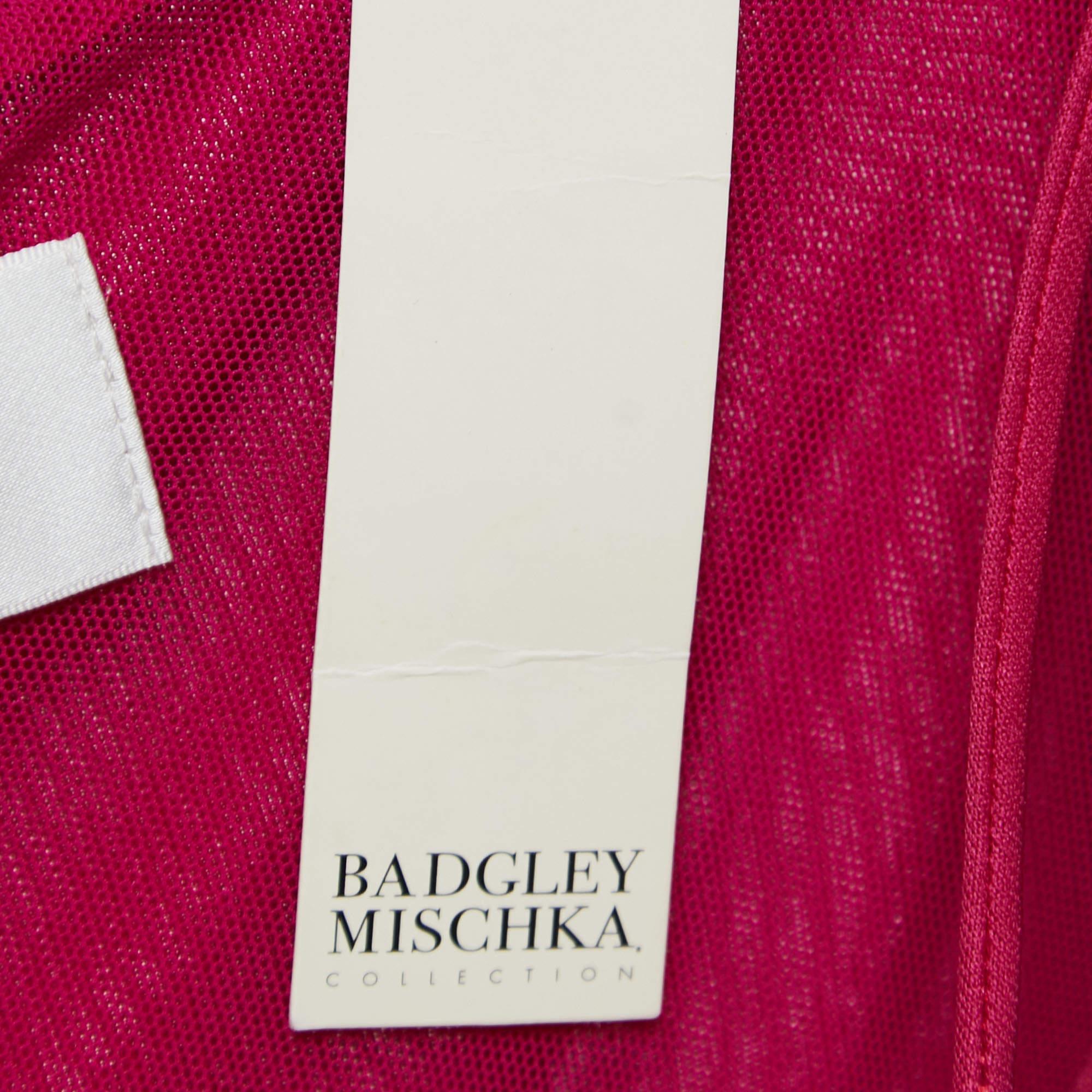 Badgley Mischka Rosa Stretch Jersey verziertes Neckholder-Kleid M im Angebot 1