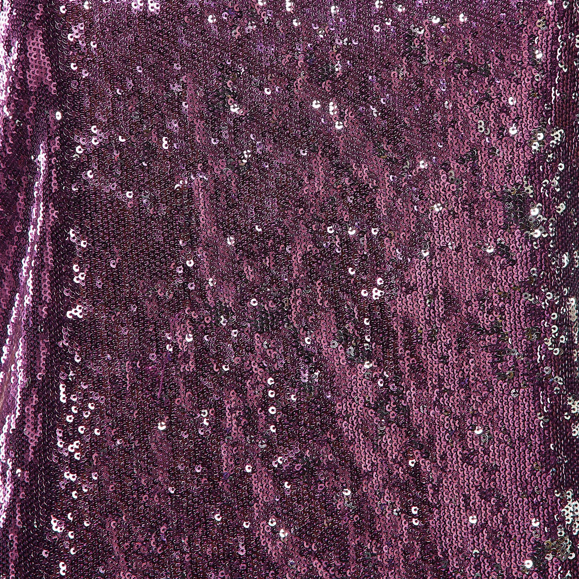 Black Badgley Mischka Purple Sequin Crepe Sleeveless Mini Dress S For Sale