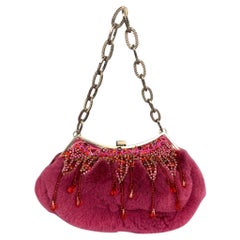 BADGLEY MISCHKA Purple & Silver Beaded Rhinestones Fur Handbag