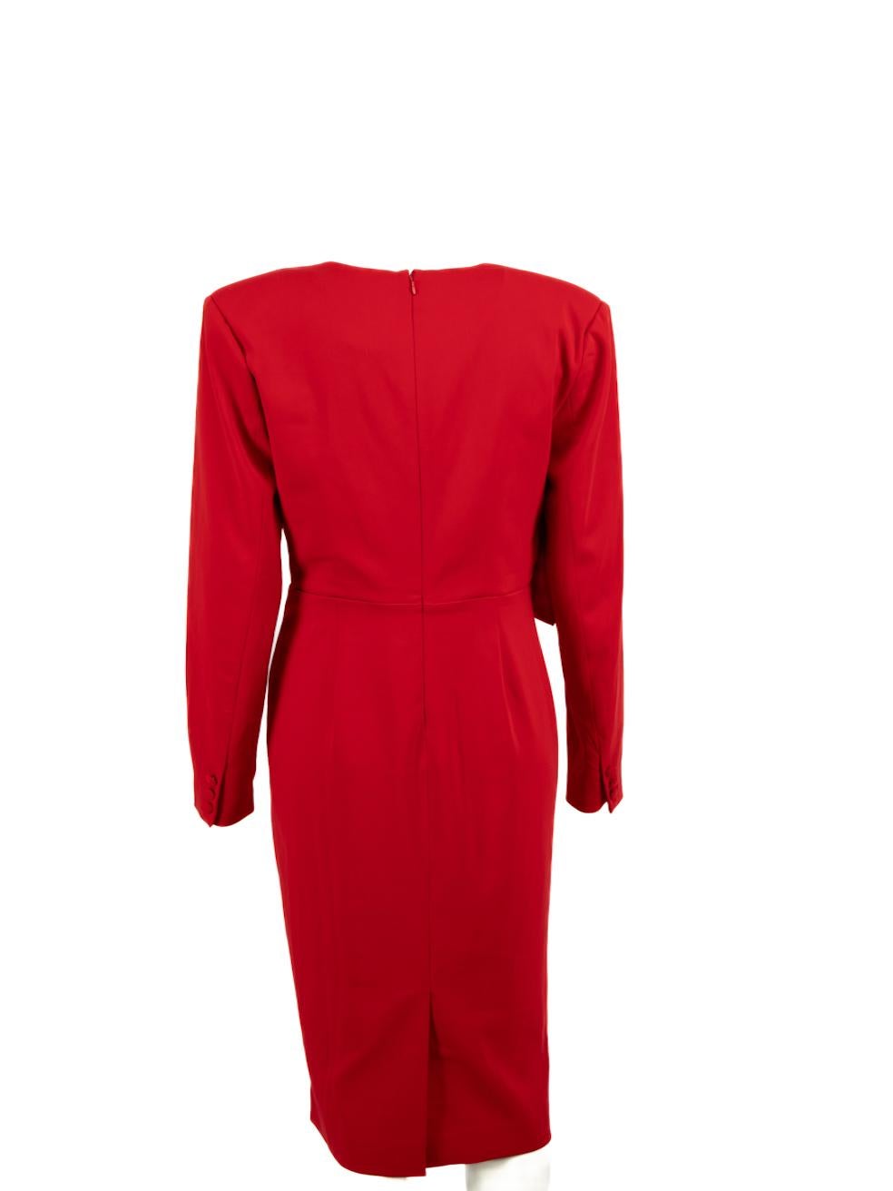 Badgley Mischka Red Shoulder Pad Knee Length Dress Size L In New Condition For Sale In London, GB