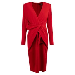 Used Badgley Mischka Red Shoulder Pad Knee Length Dress Size L