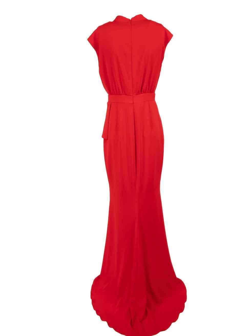Badgley Mischka Red V-Neck Pleat Front Gown Size M In Excellent Condition For Sale In London, GB