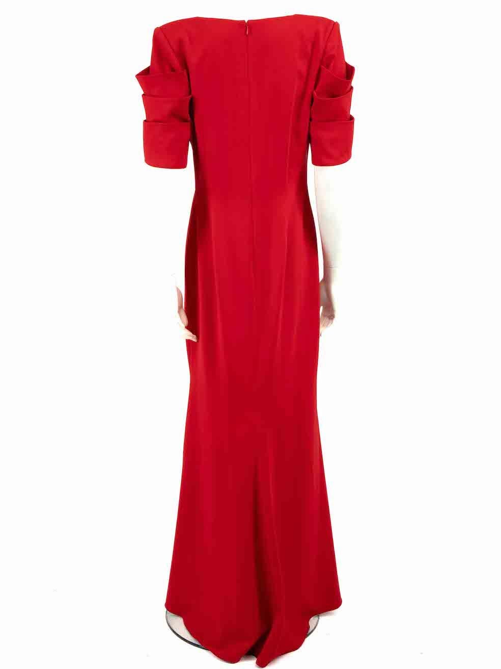 Badgley Mischka Red V-Neck Pleated Sleeve Gown Size XL In Excellent Condition For Sale In London, GB