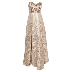 Badgley Mischka Rose Gold Embellished Metallic Polyester Strapless Gown