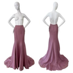 BADGLEY MISCHKA Gonna lunga e vaporosa in seta color malva con strascico – Campione