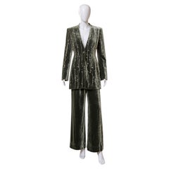 Badgley Mischka Silver Sage Velvet Beaded Evening Pantsuit, Ex. Iris Apfel