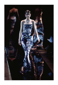 Badgley Mischka Abito da sera in velluto argento con spalline e perline 1997