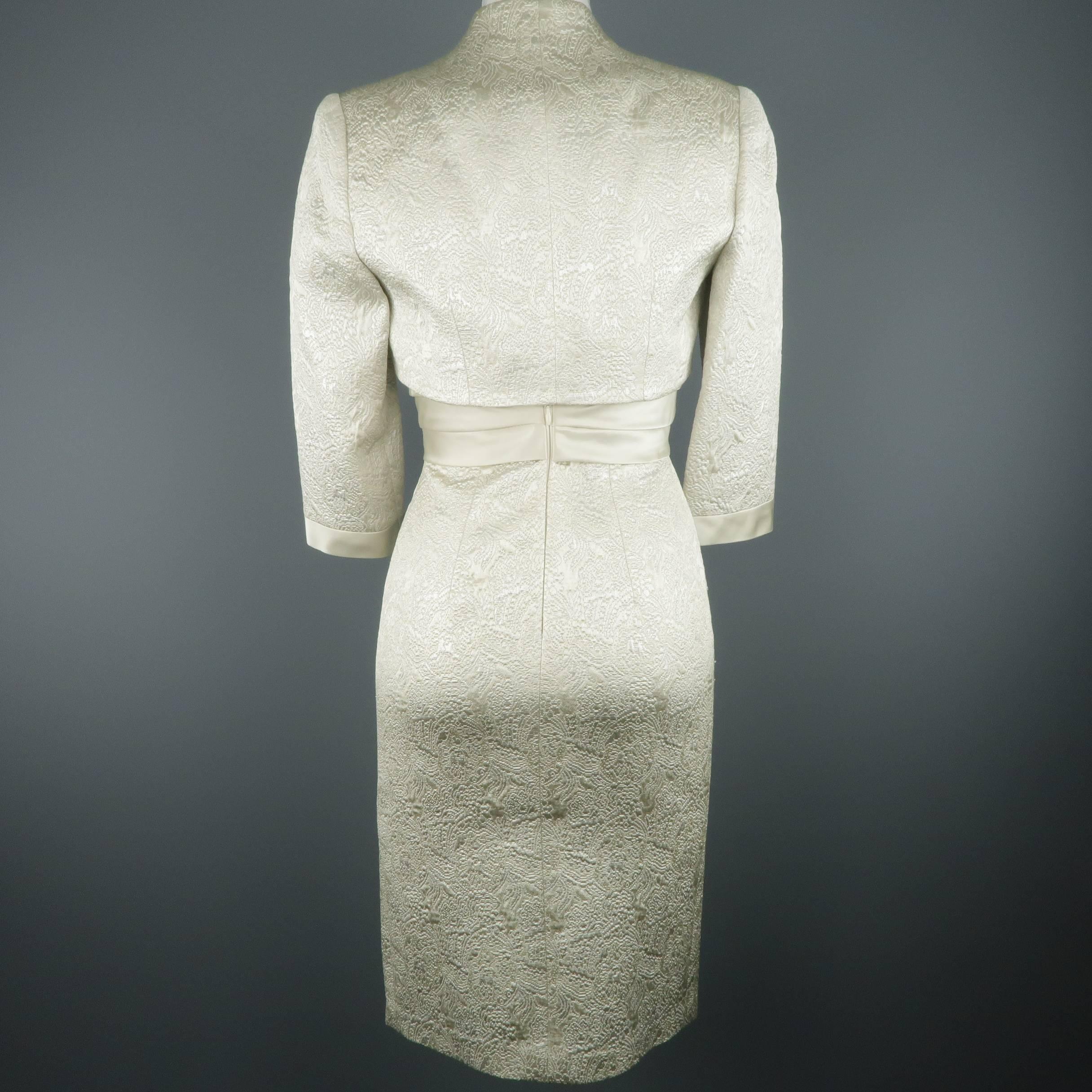 BADGLEY MISCHKA Size 0 Metallic Silver Lace Textured Sleeveless Dress / Bolero 1
