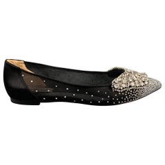 BADGLEY MISCHKA Talla 10 Zapatillas de raso negro con abalorios