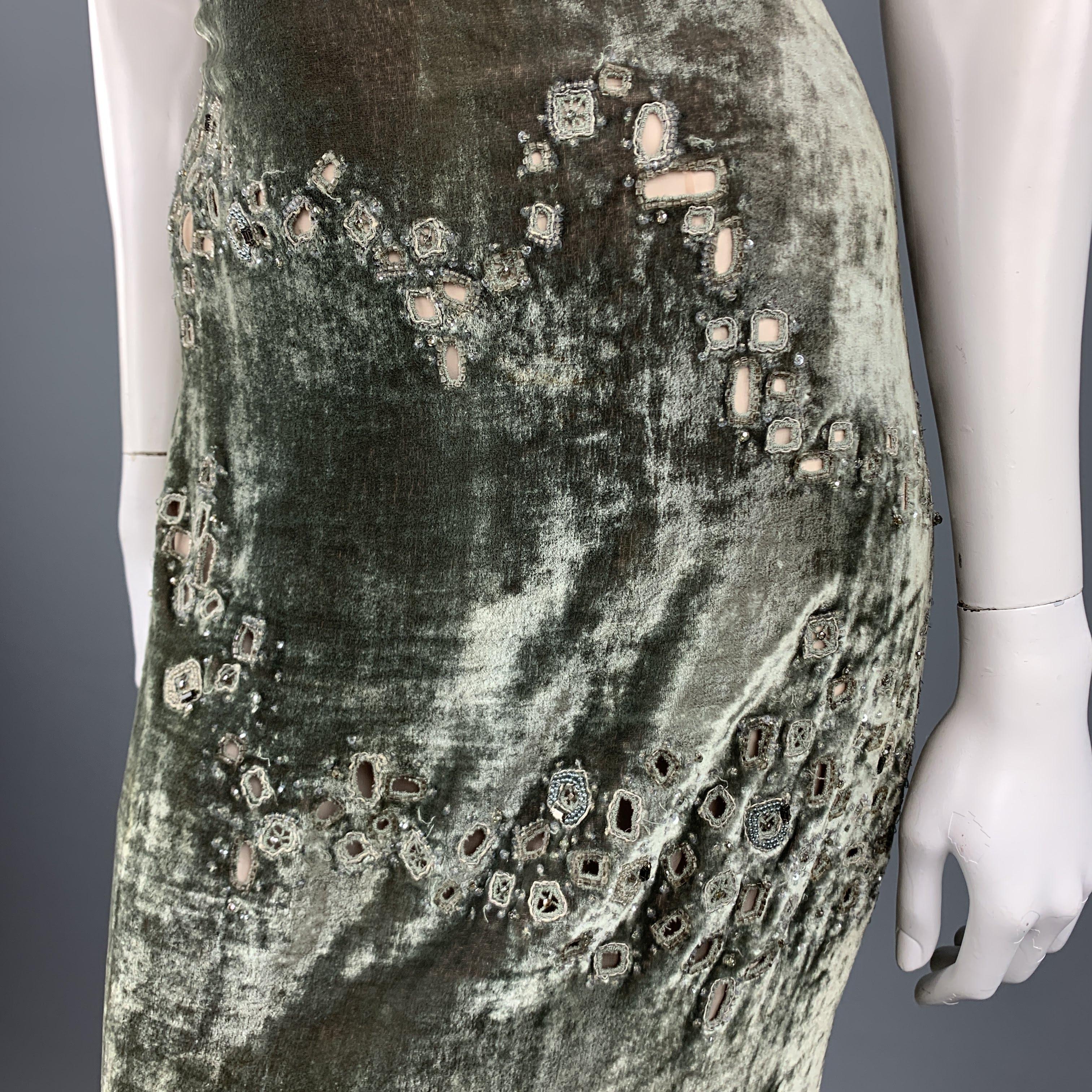 Women's BADGLEY MISCHKA Size 10 Moss Green Beaded Tulle Top Evening Gown