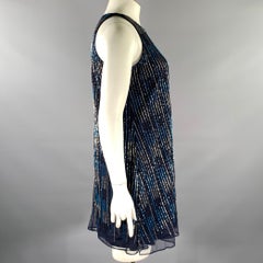BADGLEY MISCHKA Size 10 Navy Blue Nylon Stripe Shift Knee-Length Cocktail Dress