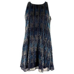 BADGLEY MISCHKA Size 10 Navy Blue Nylon Stripe Shift Knee-Length Cocktail Dress