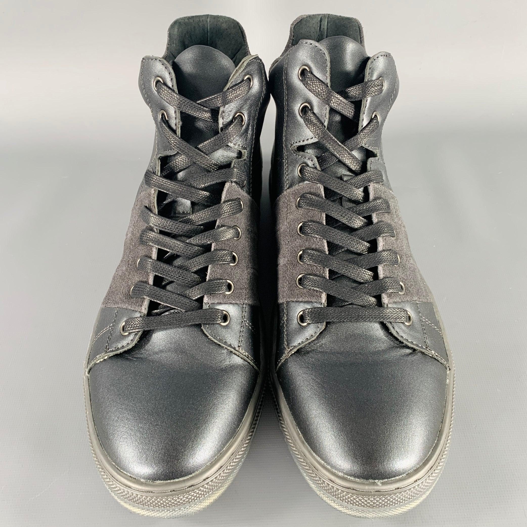 Men's BADGLEY MISCHKA Size 10 Teddy Black Leather Sneakers For Sale