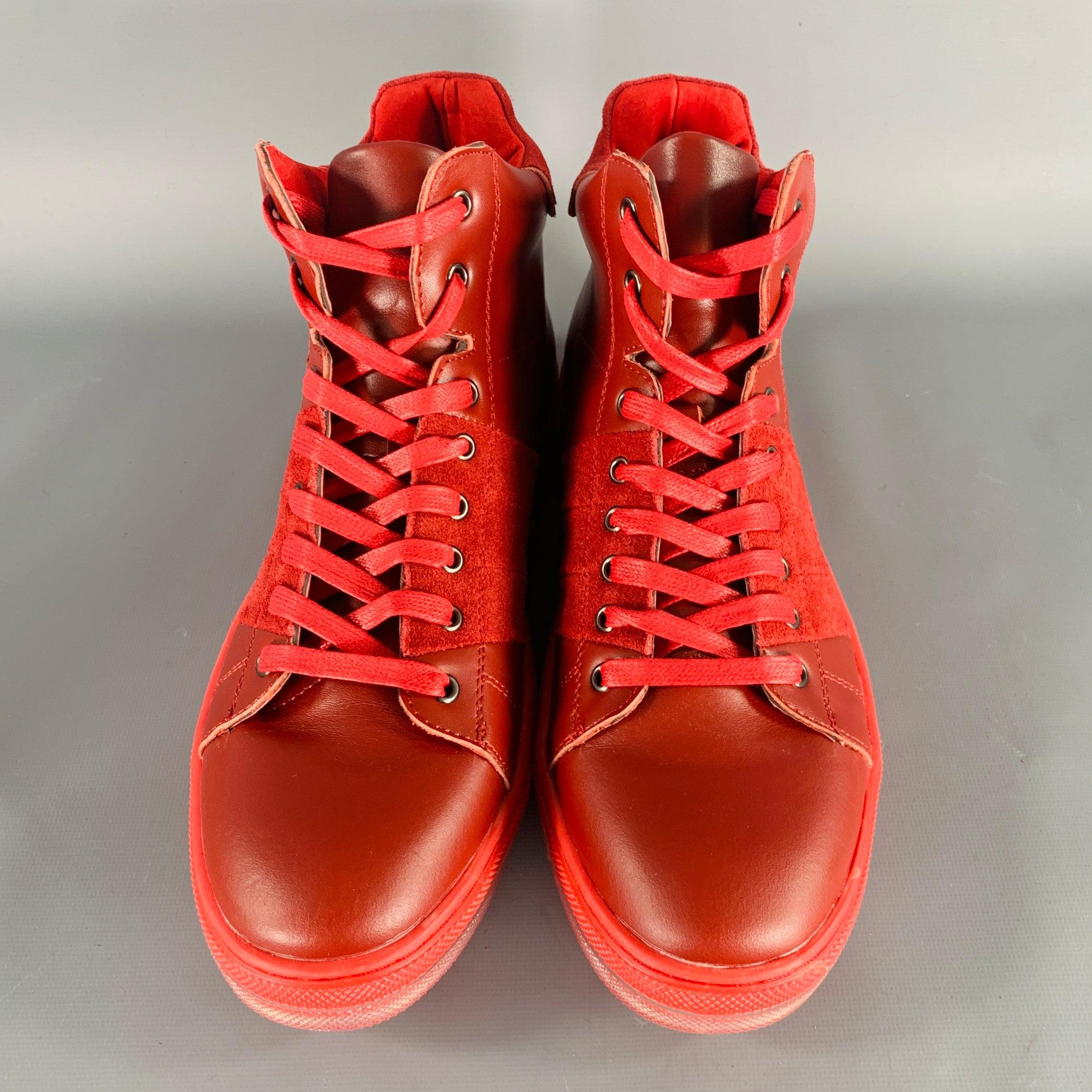 Men's BADGLEY MISCHKA Size 10 Teddy Red Leather High Top Sneakers For Sale