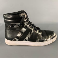 BADGLEY MISCHKA Size 12 Black Silver Camo Leather High Top Sneakers