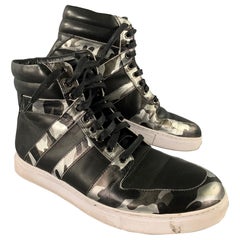 BADGLEY MISCHKA Size 12 Black Silver Camo Leather High Top Sneakers