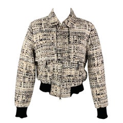 BADGLEY MISCHKA Size 4 White & Black Textured Boucle Polyester Blend Jacket