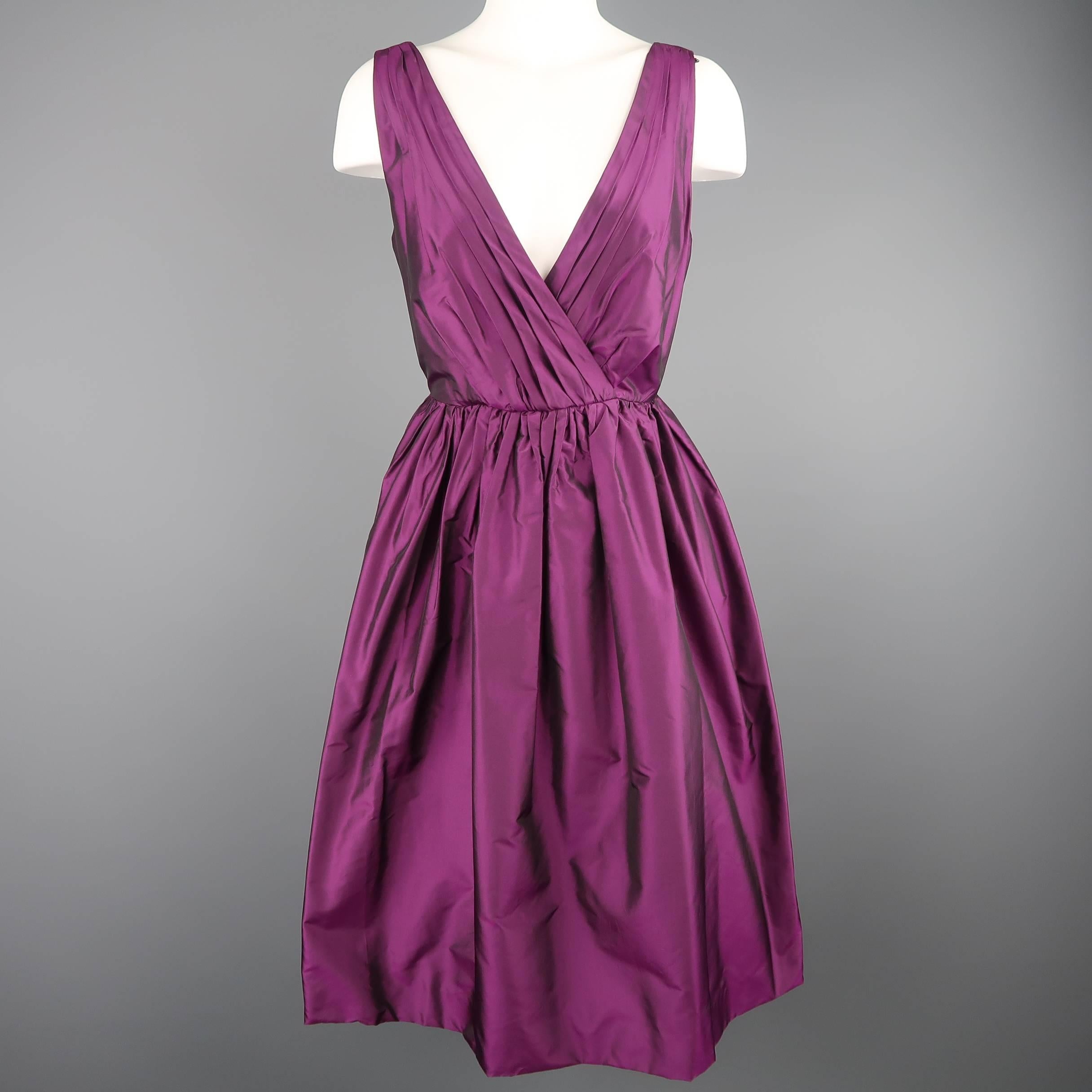 Women's BADGLEY MISCHKA Size 6 Purple Silk Taffeta Sleeveless V Neck Cocktail Dress