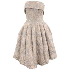 BADGLEY MISCHKA Taille 8 Pink Cream & Gray Floral Jacquard Strapless Flair Dress