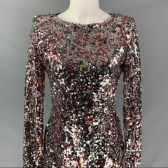 BADGLEY MISCHKA Size M Silver Burgundy Sequined Long Sleeve Mini Dress