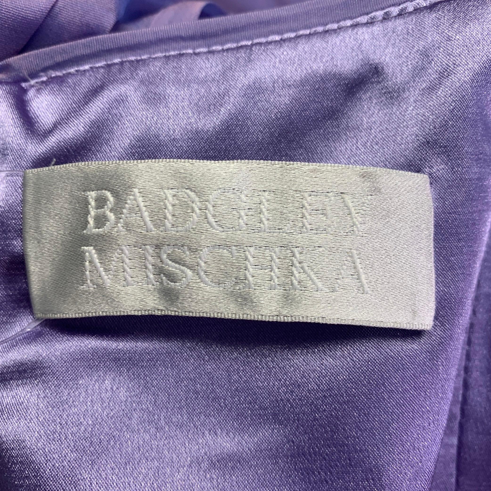 BADGLEY MISCHKA Talla S Vestido de noche halter de seda lila púrpura iridiscente en venta 5
