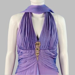 BADGLEY MISCHKA Size S Purple Lilac Silk Iridescent Halter Evening Gown