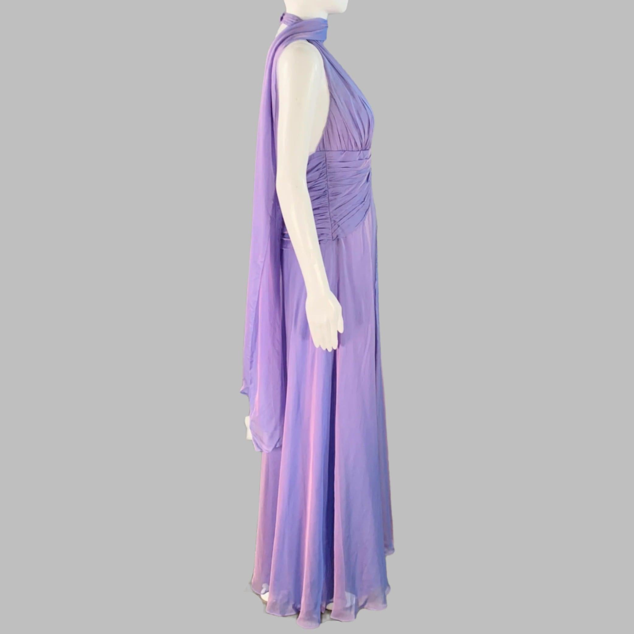 BADGLEY MISCHKA Talla S Vestido de noche halter de seda lila púrpura iridiscente Púrpura en venta