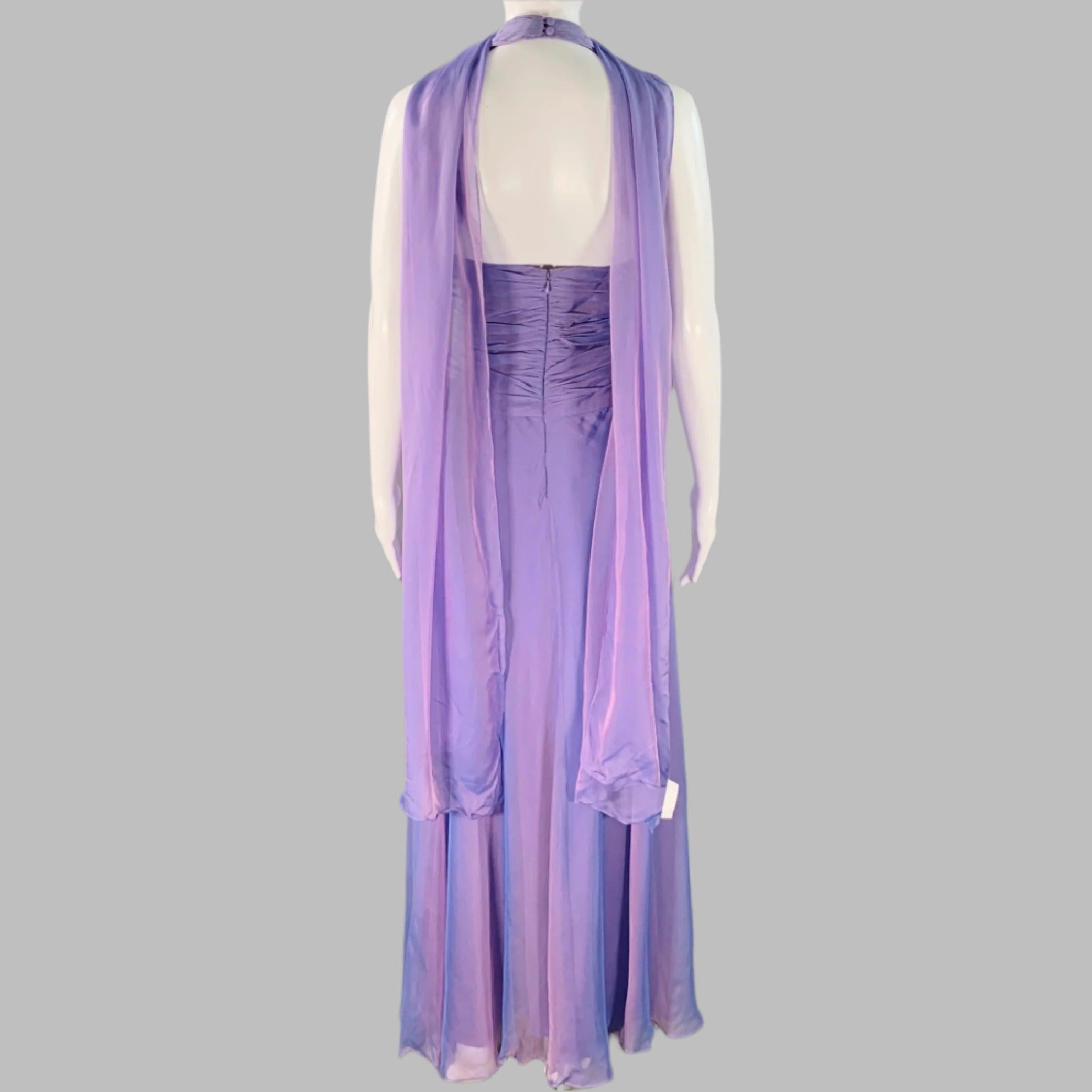 BADGLEY MISCHKA Talla S Vestido de noche halter de seda lila púrpura iridiscente en Bueno estado para la venta en San Francisco, CA