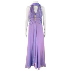 BADGLEY MISCHKA Size S Purple Lilac Silk Iridescent Halter Evening Gown