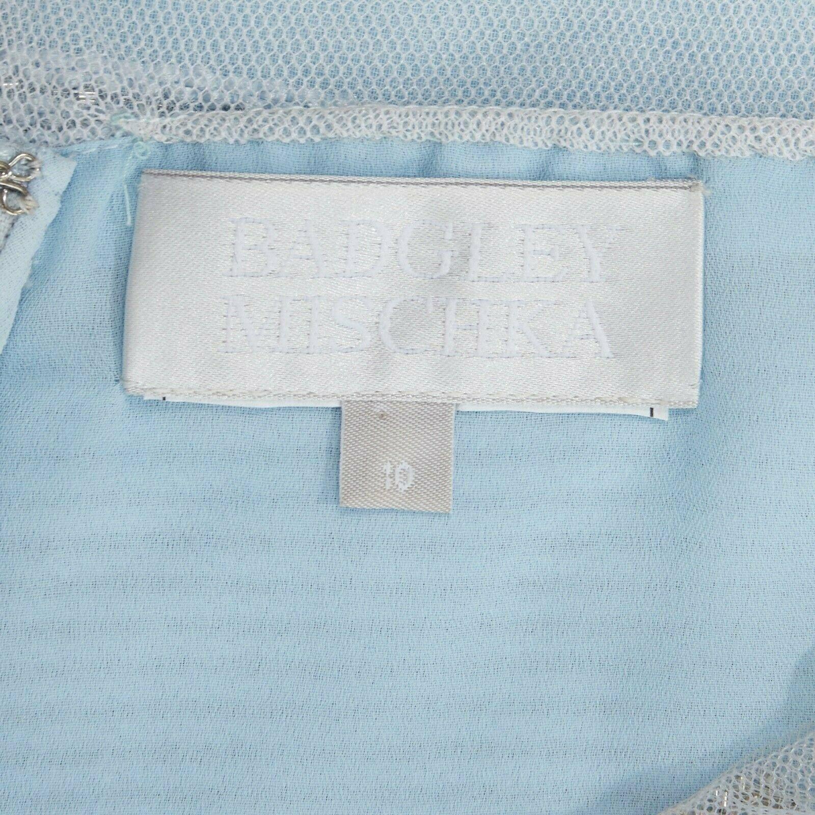 BADGLEY MISCHKA sky blue silk  bead embellished embroidered gown dress UK10 4