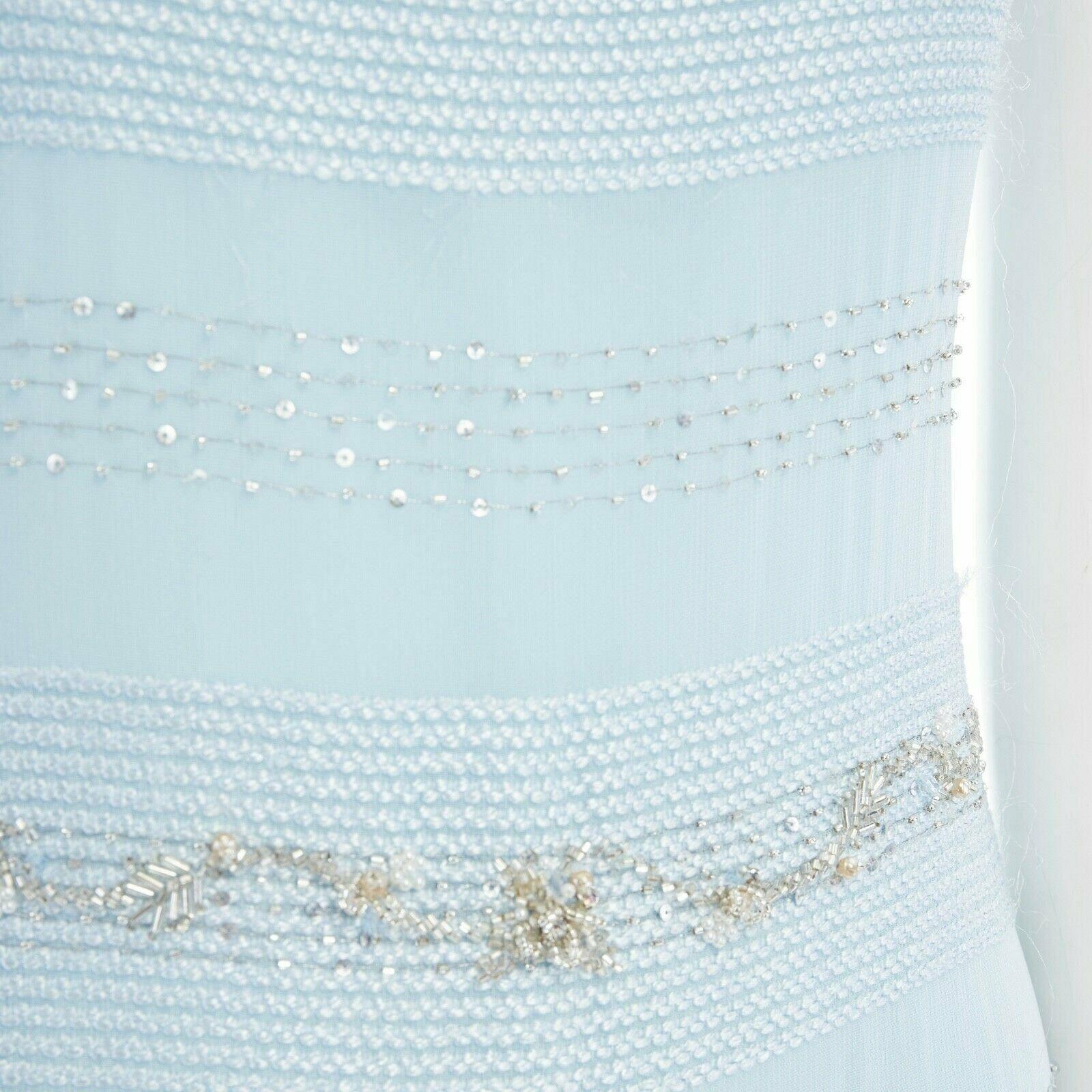 BADGLEY MISCHKA sky blue silk  bead embellished embroidered gown dress UK10 5