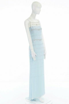 BADGLEY MISCHKA sky blue silk  bead embellished embroidered gown dress UK10