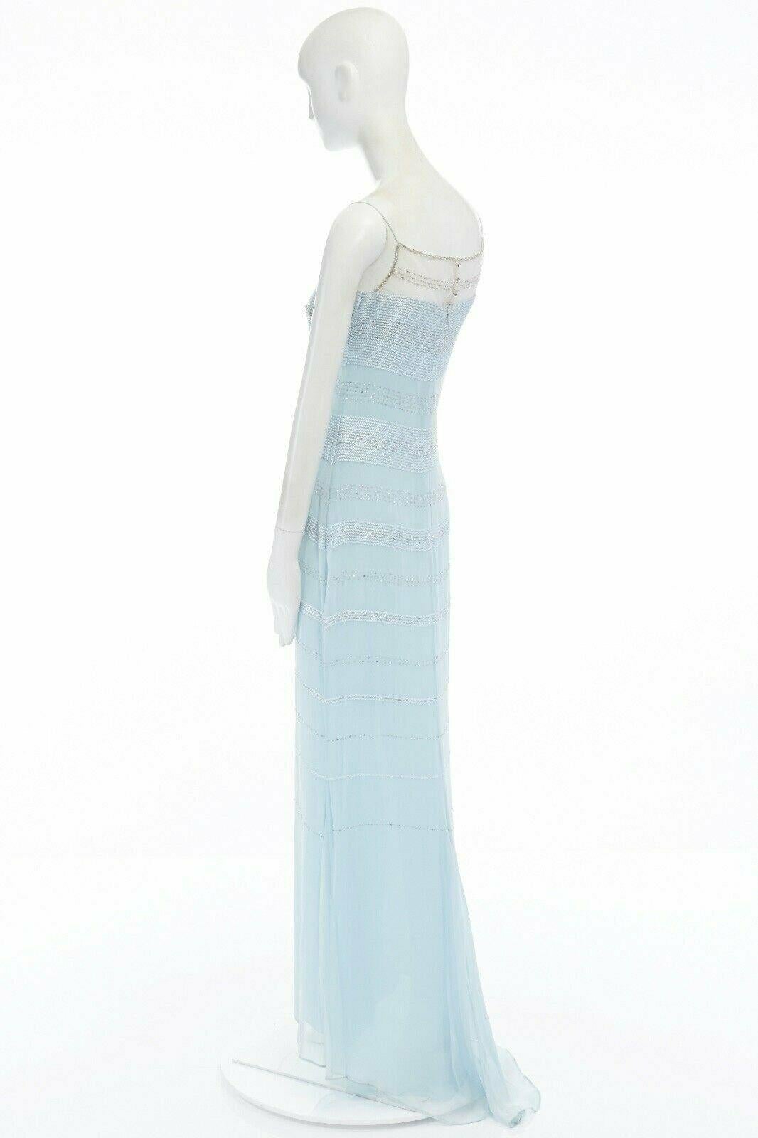 BADGLEY MISCHKA sky blue silk  bead embellished embroidered gown dress UK10 In Good Condition In Hong Kong, NT