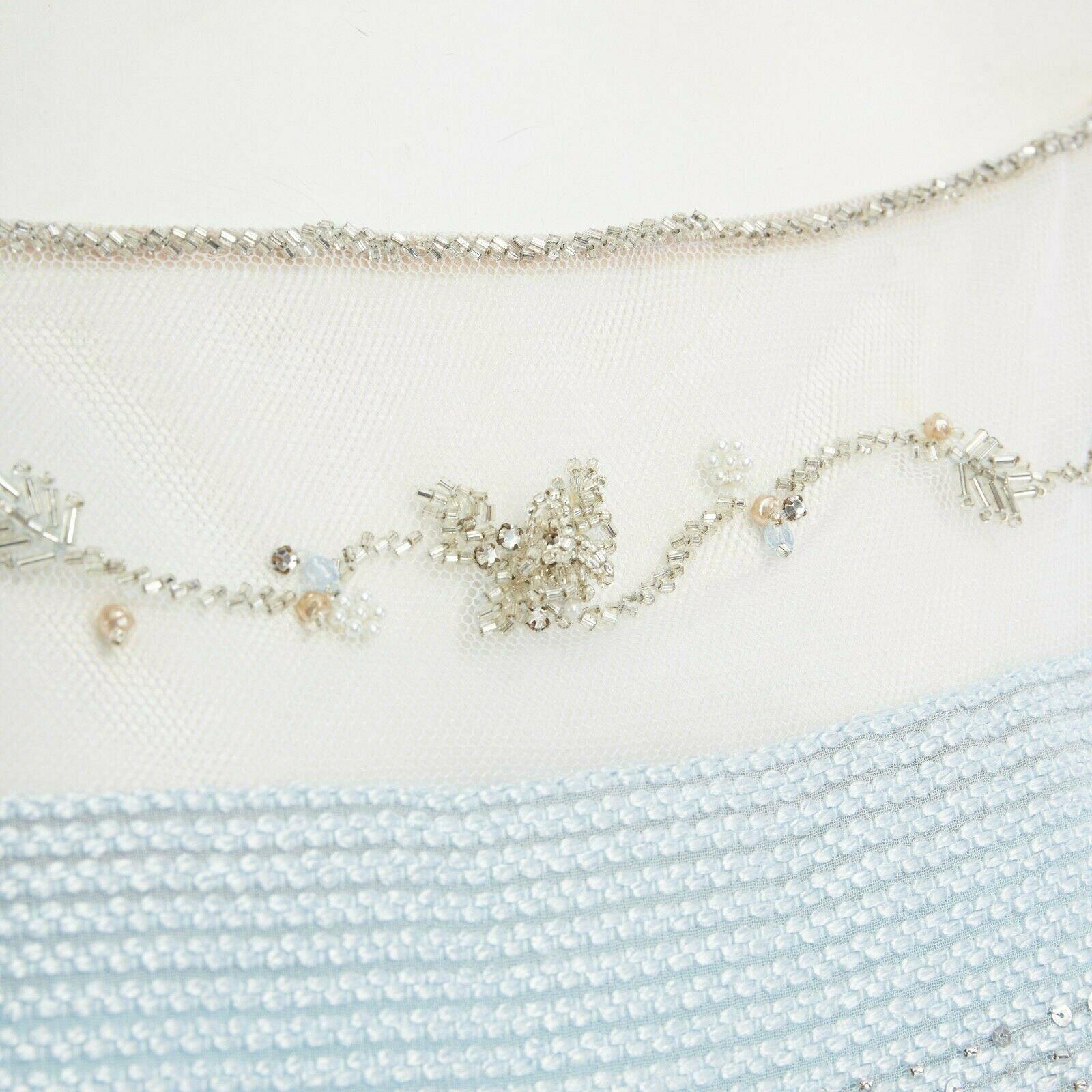 Women's BADGLEY MISCHKA sky blue silk  bead embellished embroidered gown dress UK10