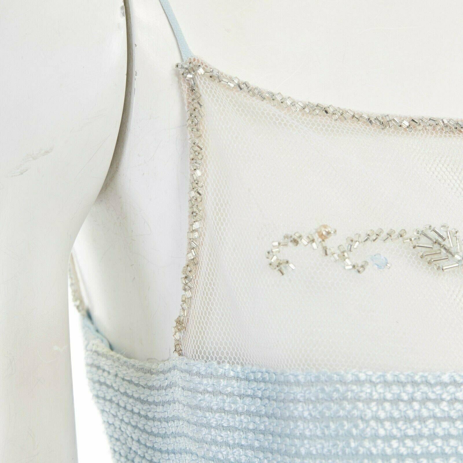 BADGLEY MISCHKA sky blue silk  bead embellished embroidered gown dress UK10 1