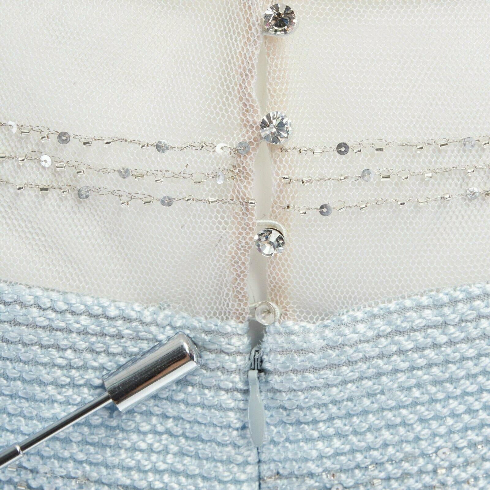 BADGLEY MISCHKA sky blue silk  bead embellished embroidered gown dress UK10 2