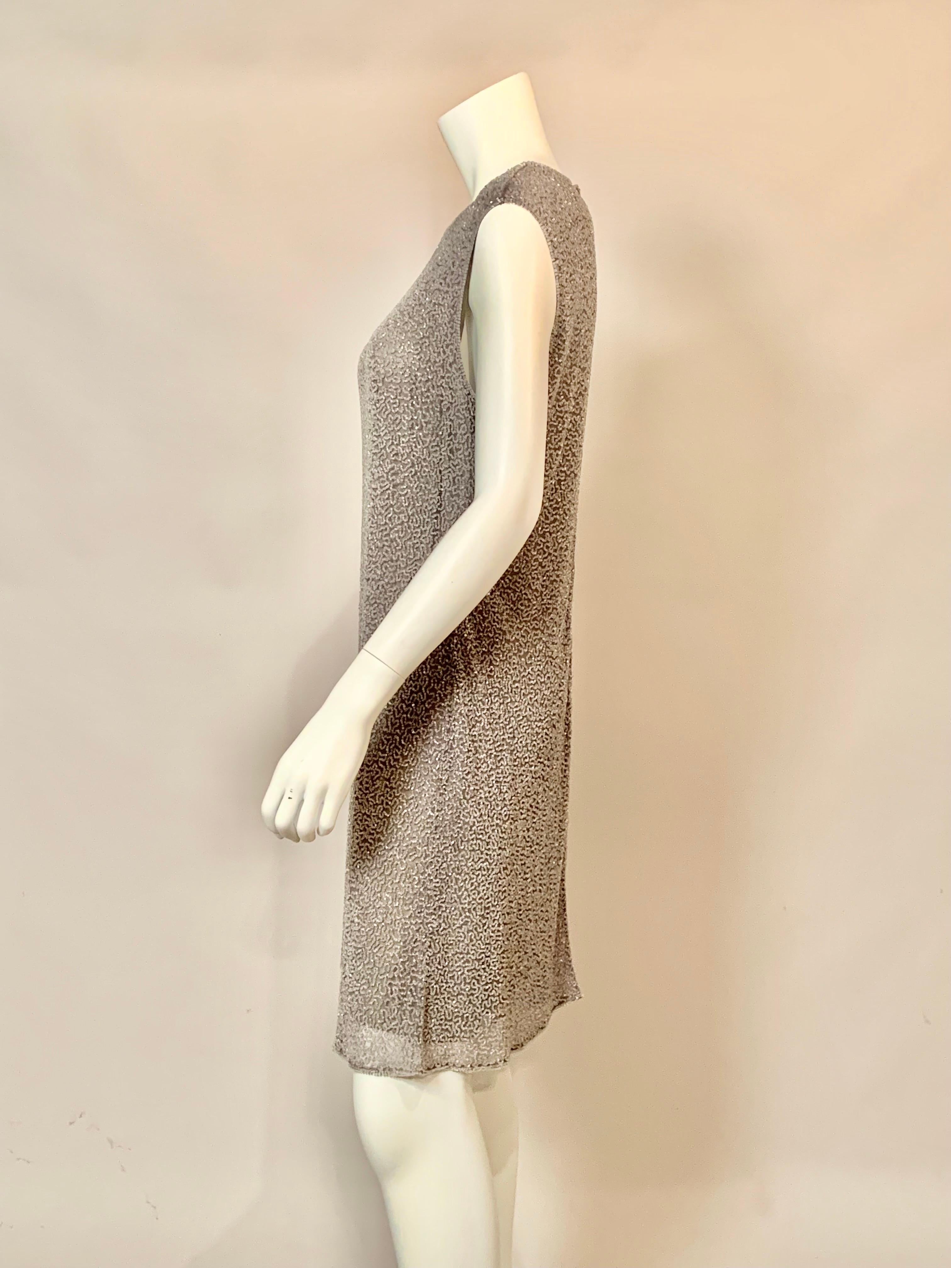 Women's Badgley Mischka Vermicelli Beaded Grey Tulle over Silk Dress,  For Sale