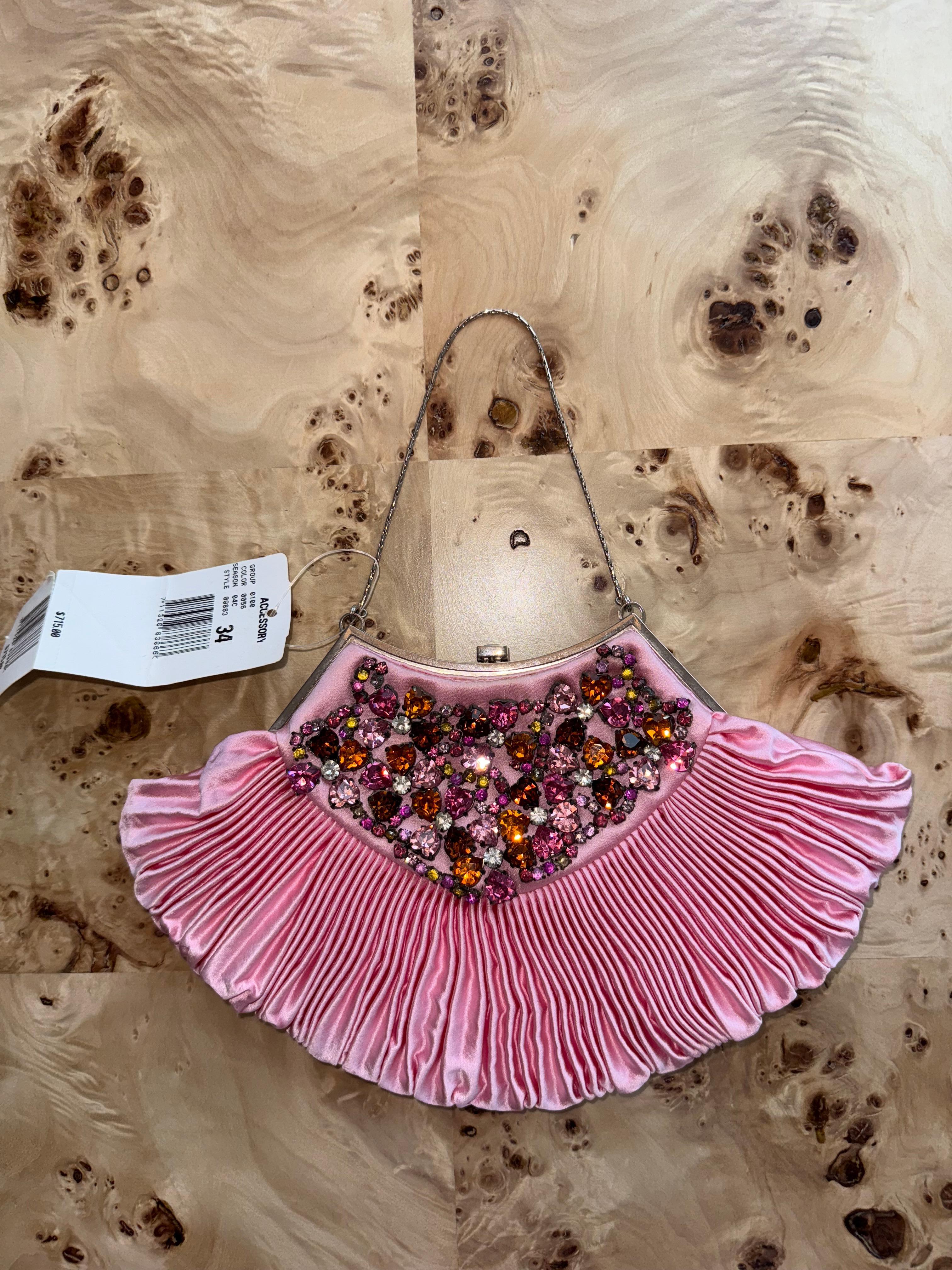 Women's BADGLEY MISCHKA Vintage 2004 Runway Minaudiere Bag Pink Fan Embellished Bag For Sale