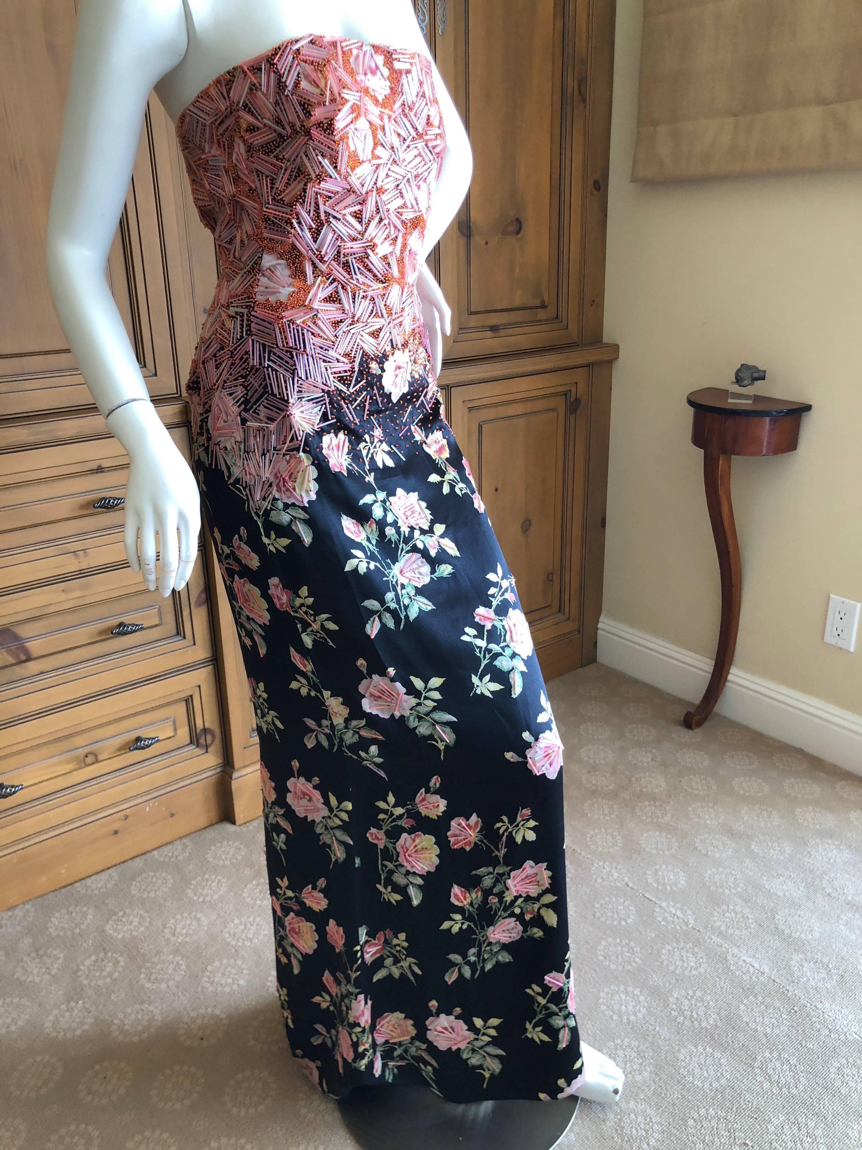 Badgley Mischka VIntage Silk Floral Beaded Ballgown with Huge Matching Shawl 
This is hard to photograph, but is covered in a geometric pattern of bugle beads that shimmers in the light.

 Size 2

 Bust 34