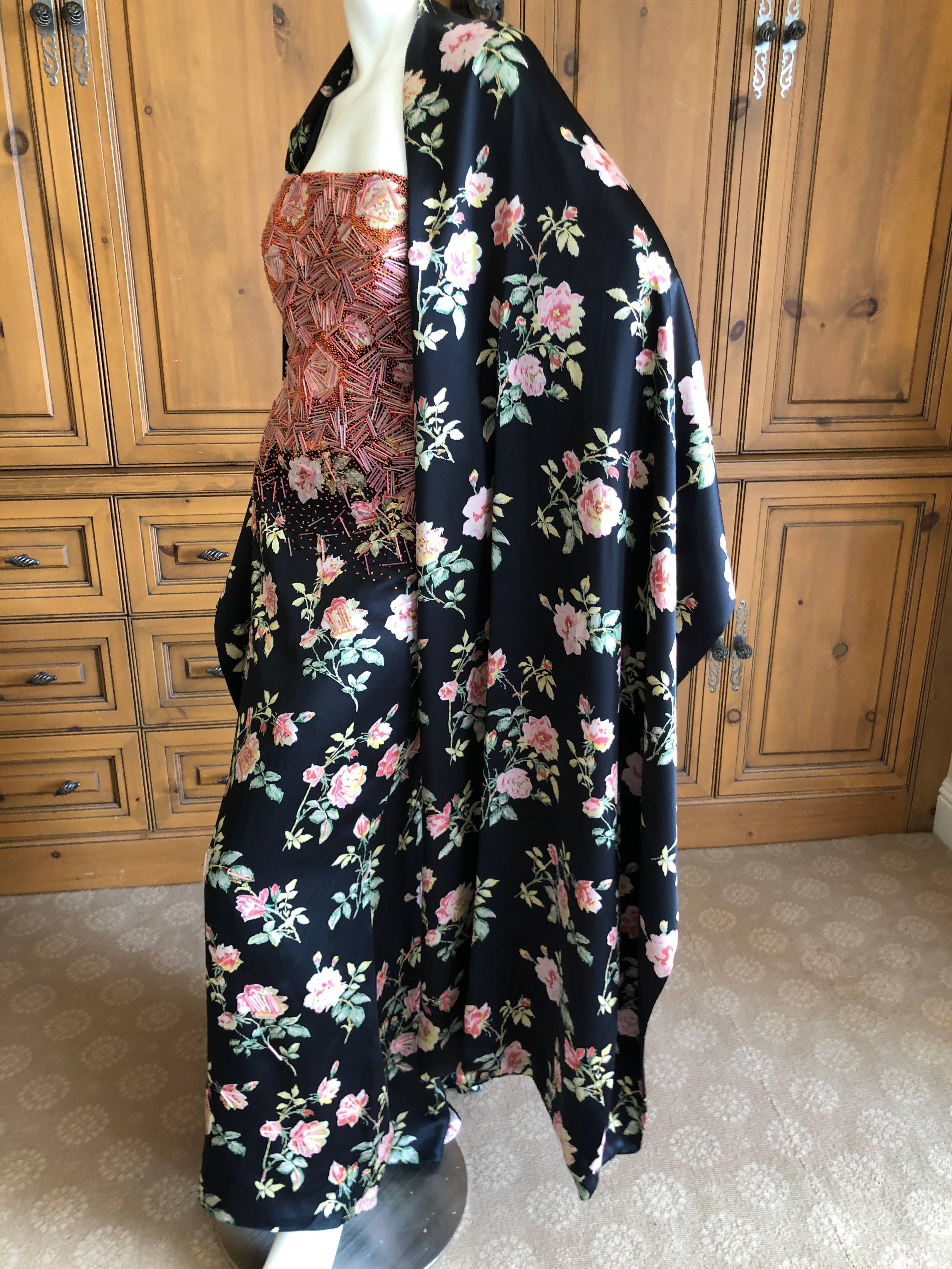 Badgley Mischka VIntage Beaded Silk Floral Ballgown with Wide Matching Shawl  For Sale 5
