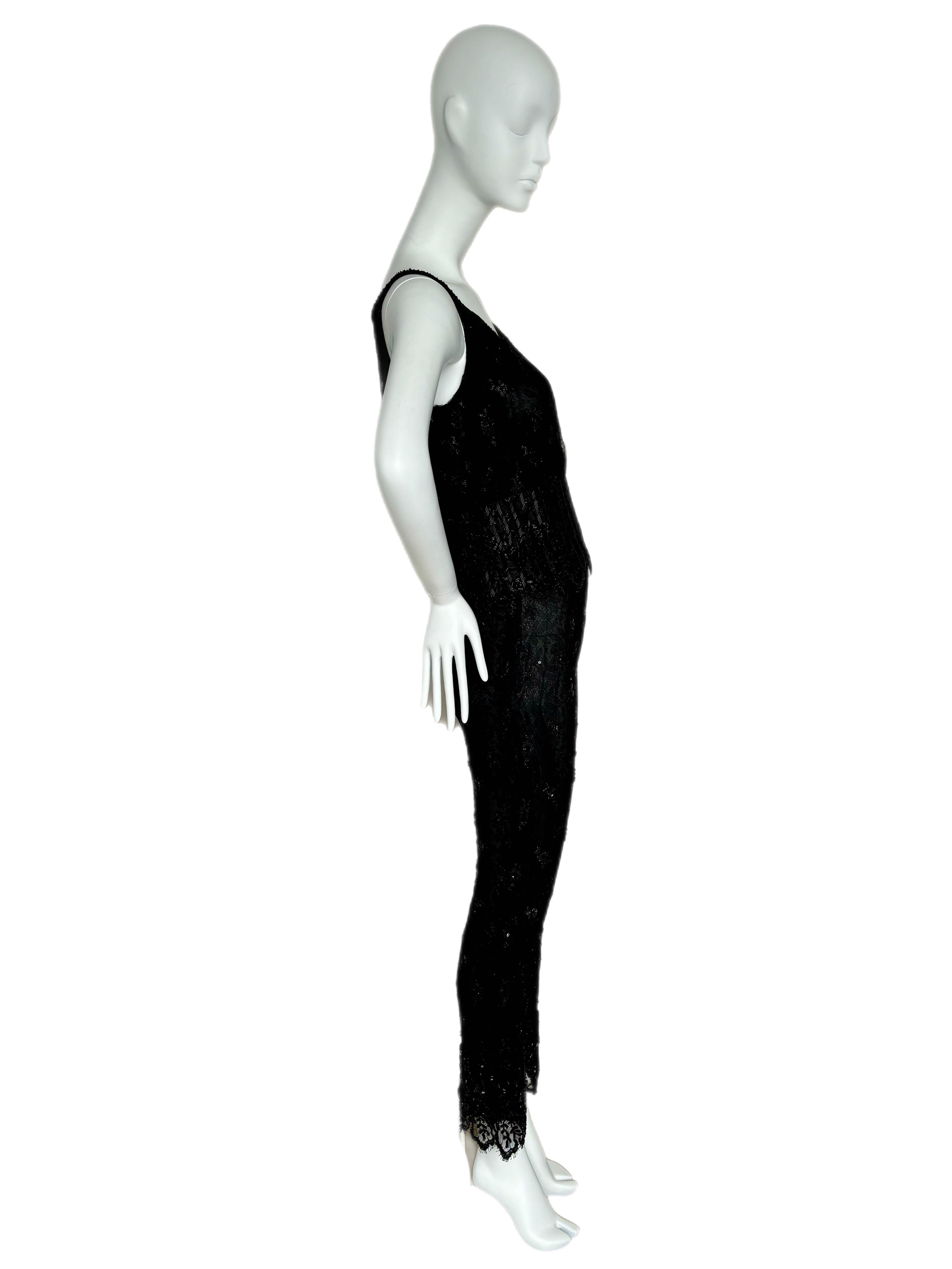 BADGLEY MISCHKA Vintage Black Beaded 2 Piece Pant Set In Excellent Condition In Leonardo, NJ