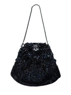 BADGLEY MISCHKA Vintage Black Dark Iridescent Beaded Mini Micro Evening Bag