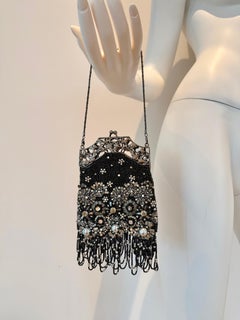 BADGLEY MISCHKA Vintage Black & Silver Micro Mini Evening Bag